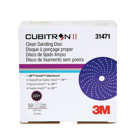 3M 3MCubitronII Clean Sanding HookitAbrasive Disc, 31471, 5 in, 220+, 50PK 7100155365